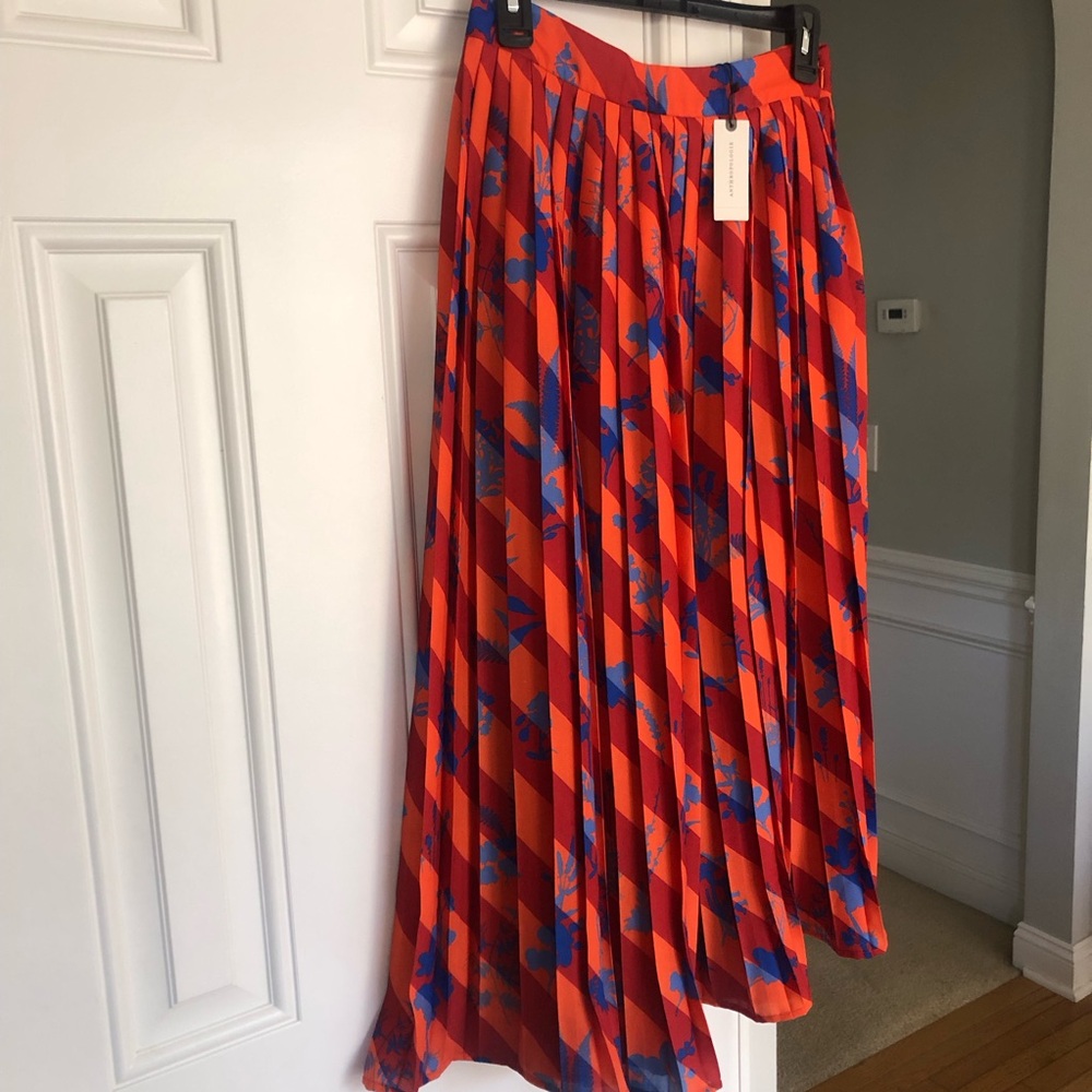 Anthropologie Red & Blue Pleated Maxi Skirt